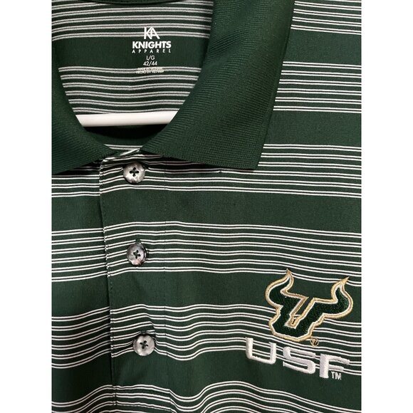 Knights Apparel USF Bulls Polo Shirt Green White Striped Men’s Size L - Picture 2 of 7